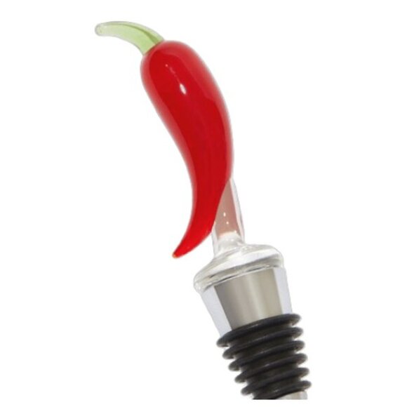 Sandra Alexandra Glass Bottle Stoppers 2pk-Red & Yellow Chilis 5.25" & 4.5" NEW - Picture 2 of 4